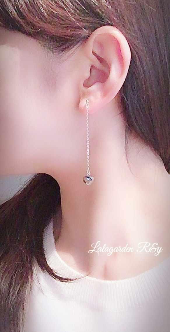 silver heart ♡ earrings　樹脂ノンホールピアス　R&y89 4枚目の画像