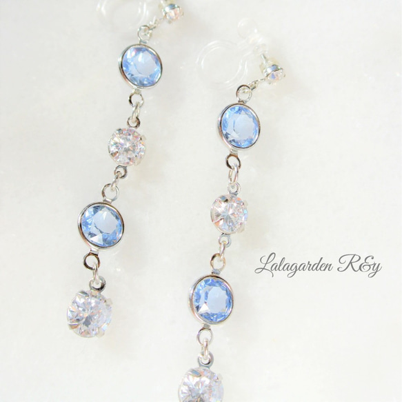 Aquamarine☆*⋆silver earrings イヤリング樹脂ノンホールピアス 樹脂イヤリングR&y130 2枚目の画像