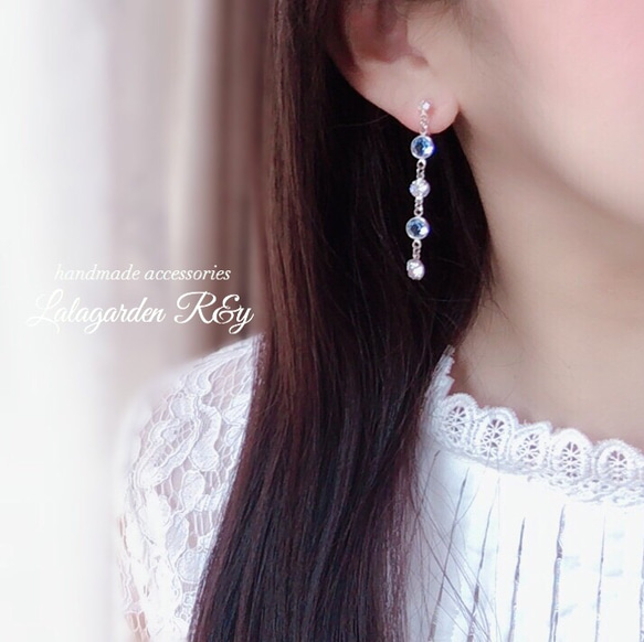 Aquamarine☆*⋆silver earrings イヤリング樹脂ノンホールピアス 樹脂イヤリングR&y130 3枚目の画像