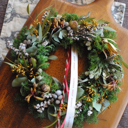 クリスマスリース 実物とネイティブフラワーがおしゃれ☆ ドライ