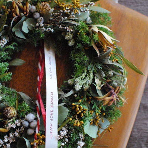 クリスマスリース 実物とネイティブフラワーがおしゃれ☆ ドライ