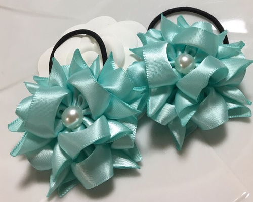 再販15【ティファニーブルー】ナチュラルリボン♡ヘアゴム 再販15