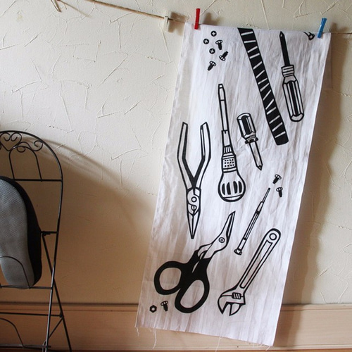 綿100%】本染め手ぬぐい 工具ならべ【日本製】 ハンカチ・手ぬぐい 靑