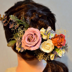 アンティークなプリザーブドフラワーのモーブピンクローズのヘッドドレス 2枚目の画像