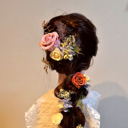 アンティークなプリザーブドフラワーのモーブピンクローズのヘッドドレス 3枚目の画像
