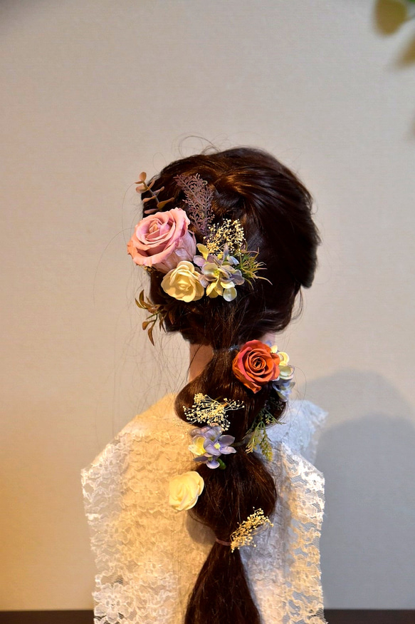 アンティークなプリザーブドフラワーのモーブピンクローズのヘッドドレス 3枚目の画像