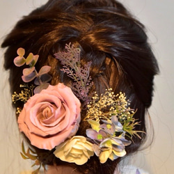 アンティークなプリザーブドフラワーのモーブピンクローズのヘッドドレス 4枚目の画像