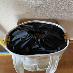 バケツ型バッグ（大）ハタラキモノ  ショルダー付き　オフホワイト 4枚目の画像