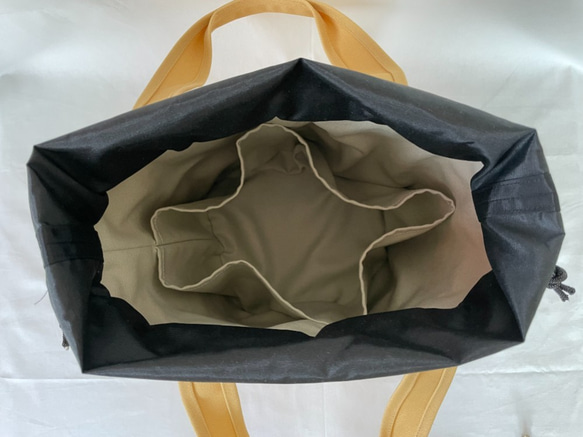 【受注製作】バケツ型バッグ（大）ハタラキモノ  ショルダー付き　８号帆布　ブラック 5枚目の画像