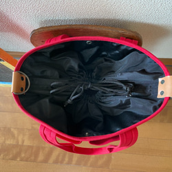 【受注製作】バケツ型バッグ（大）ハタラキモノ ショルダー付き　８号帆布　赤 4枚目の画像