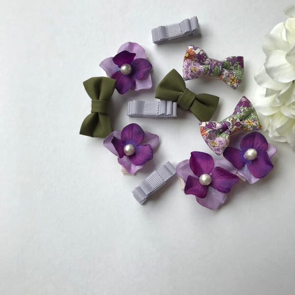 秋色　BABY&KIDS 紫のヘアクリップ4個セット 6枚目の画像