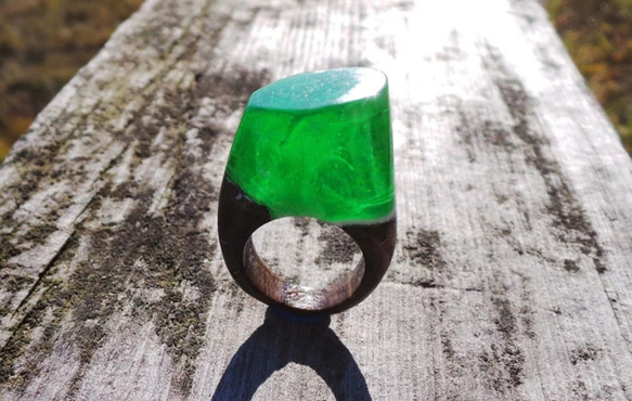 [免費送貨]工藝！天然木材樹脂“ Ring”的特殊戒指配件按所需的戒指尺寸製造！您也可以製作不同的顏色！ 第4張的照片