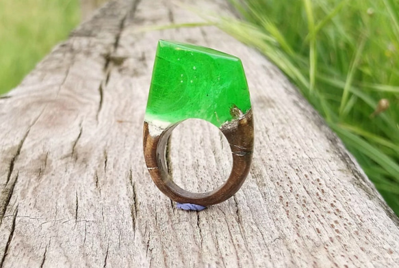 [免費送貨]工藝！天然木材樹脂“ Ring”的特殊戒指配件按所需的戒指尺寸製造！您也可以製作不同的顏色！ 第5張的照片