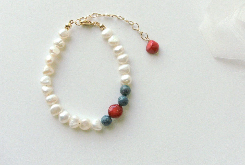 *14KGF 珊瑚とパールのブレスレット