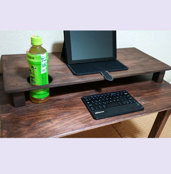 受注制作】パソコンラック モニター台 ドリンクホルダー付き サイズ