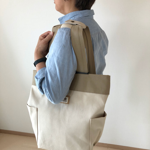 オリーブ色の2wayリュック、トート／富士金梅8号帆布 リュック