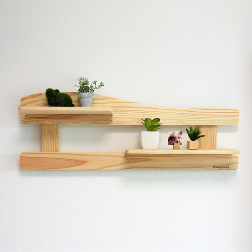 すのこウェーブのウォールシェルフ ナチュラル ／壁掛け／飾り棚