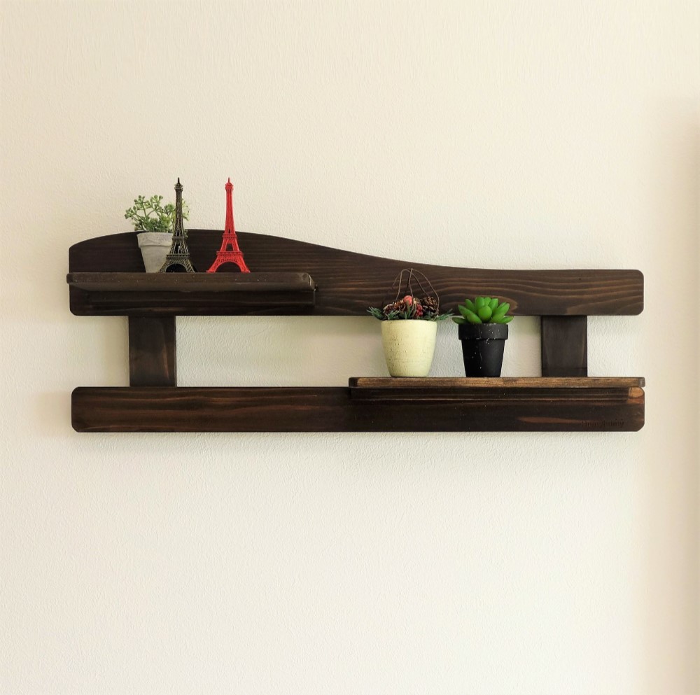 すのこウェーブのウォールシェルフ ダーク ／壁掛け／飾り棚 壁掛け