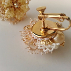 [定做]棉珍珠花花束/耳環S（黃色） 第3張的照片