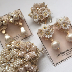 訂單生產]棉花珍珠和蕾絲花束耳環S（基斯卡）耳環就緒 第5張的照片