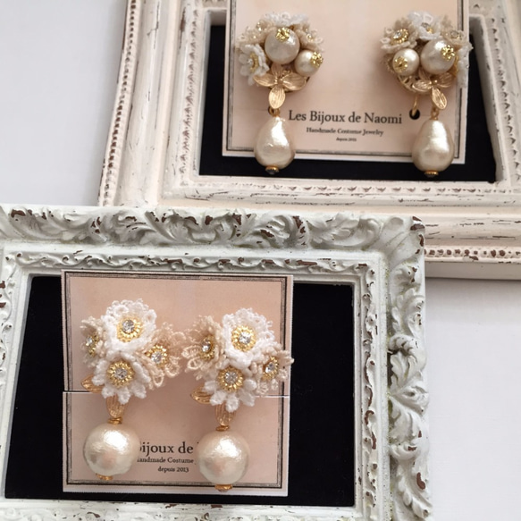 訂單生產]棉花珍珠和蕾絲花束耳環（基斯卡）耳環就緒 第2張的照片