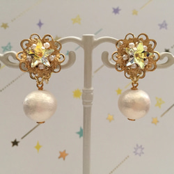 訂單生產]星辰廣場星和珠寶耳環綿珍珠（黃色）耳環就緒 第1張的照片