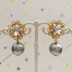 訂單生產]星辰廣場星和珠寶耳環綿珍珠（灰）耳環就緒 第1張的照片