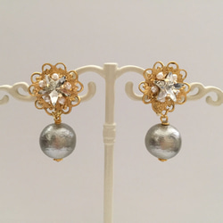 訂單生產]星辰廣場星和珠寶耳環綿珍珠（灰）耳環就緒 第2張的照片