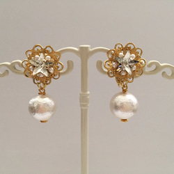 訂單生產]星辰廣場星和珠寶耳環綿珍珠（白色）耳環就緒 第2張的照片