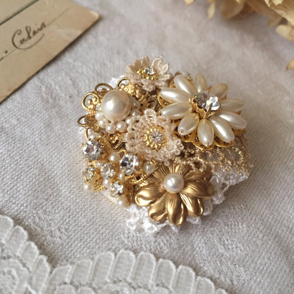 [訂單生產]巴洛克式玻璃珍珠服飾珠寶3件套（奇斯卡×金） 第2張的照片