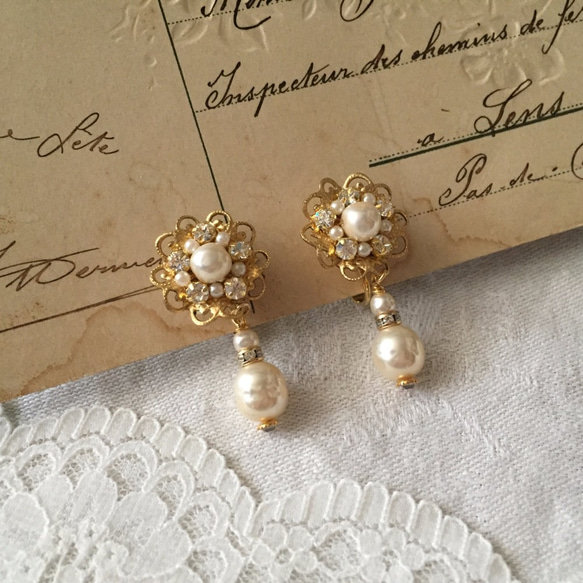 [訂單生產]巴洛克式玻璃珍珠服飾珠寶3件套（奇斯卡×金） 第3張的照片
