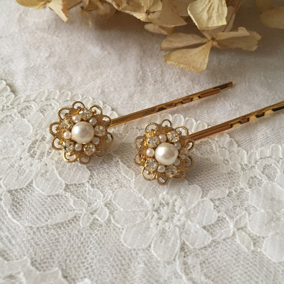 [訂單生產]巴洛克式玻璃珍珠服飾珠寶3件套（奇斯卡×金） 第4張的照片