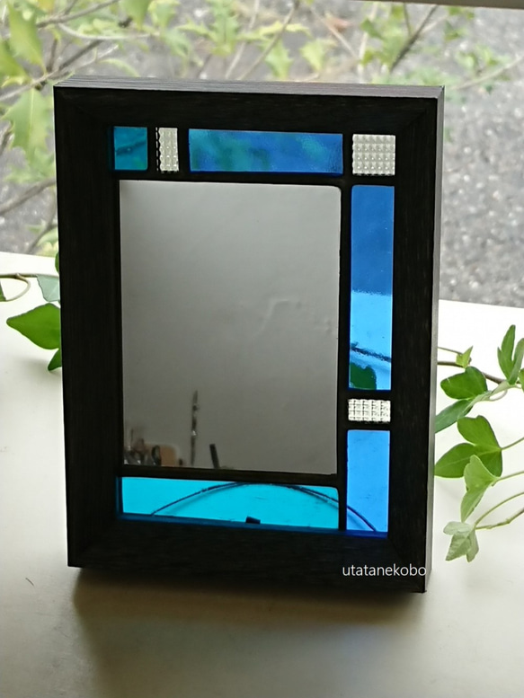 ❣️ステンドグラスミラー❣️ ステンドグラスの鏡・ブルー その他インテリア雑貨 うたたね工房 通販