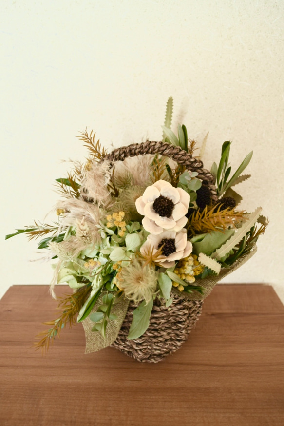 ドライフラワー 花かごアレンジ① ドライフラワー 花かごアレンジ①