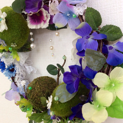 マリモと紫陽花のリース 2枚目の画像