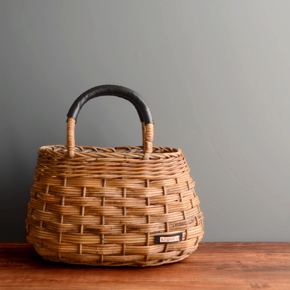 終了】ベーシックバスケット 本革持ち手 かごバッグ アラログ 籐
