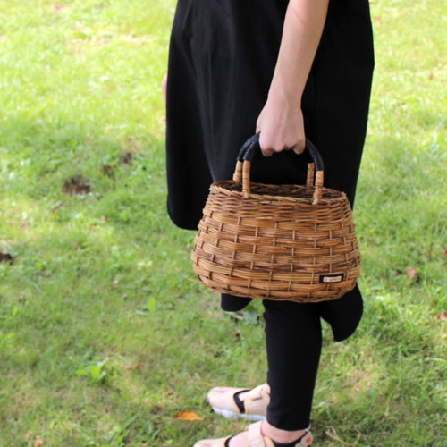 終了】ベーシックバスケット 本革持ち手 かごバッグ アラログ 籐