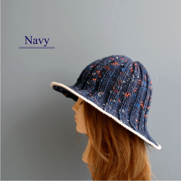 【手編みキット】 Knit Hat  / Navy (glittknit-2) 1枚目の画像