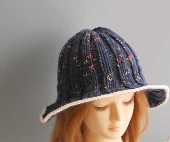 【手編みキット】 Knit Hat  / Navy (glittknit-2) 2枚目の画像