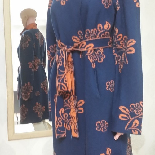 最高級カシミヤ100％ 花模様編込み ロングカーディガン コート