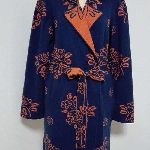 ❤美品❤最高級カシミヤ100%ベルフォーレ花柄カーディガン 濃紺ラインストーンF 最高級カシミヤ100％ 花模様編込み ロングカーディガン コート