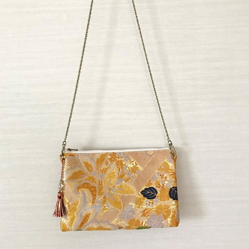 帯 糸屋輪宝手 リメイク リネンコードハンドルバッグ 裏地春のお花柄