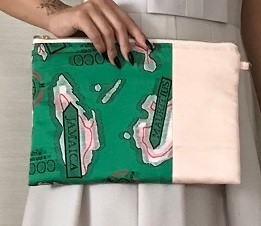 帯リメイク　古き良き時代のヴィンテージ　オンリーワン　個性的なタヒチ＆ジャマイカ地図柄　ポップ柄　クラッチ＆　ポーチ