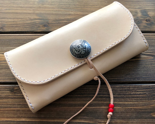 【ロングウォレット】 ナチュラル 総手縫い コンチョ メンズ 本革 長財布 1_0e51d9487ea5df8e38808b815065