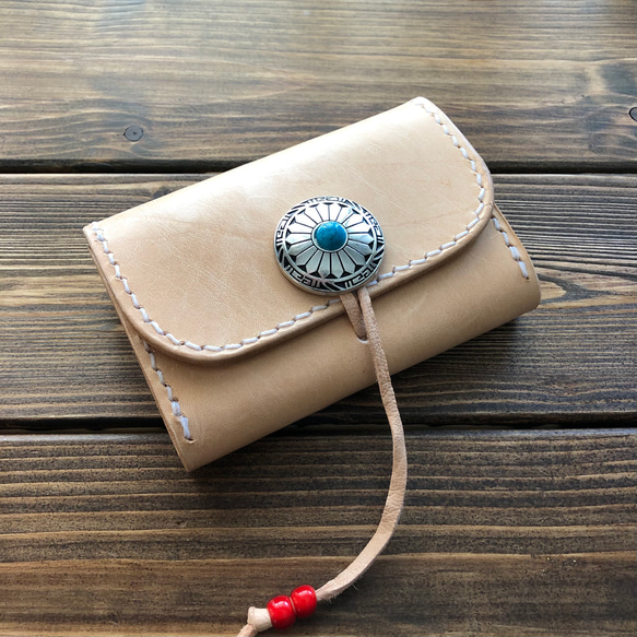 ヌメ革/手縫い コンチョ・チョーキング ミニウォレット02】 小銭入れ