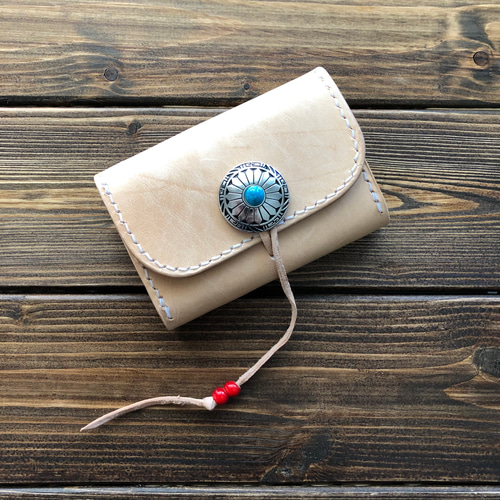 ヌメ革/手縫い コンチョ・チョーキング ミニウォレット02】 小銭入れ