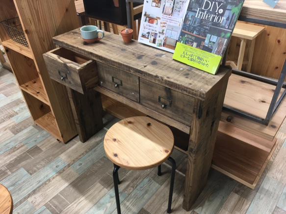 足場板窓際カウンターテーブル 引き出しボックス3杯付 8月のみ送料