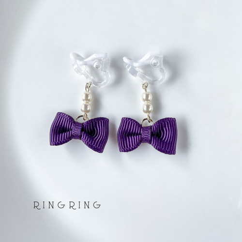 子供用イヤリング】リボンとパールのキッズイヤリング  