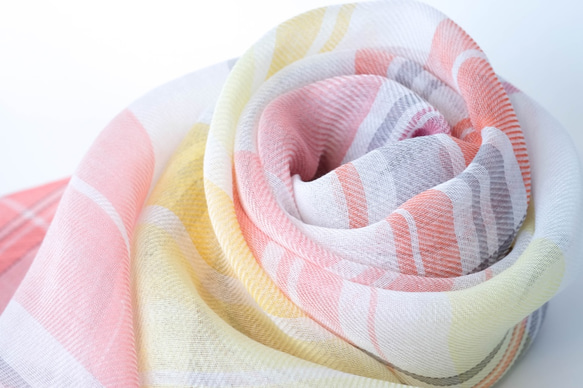 手織りリネンストール【彩風＊05】 《インド伝統工芸》カンタ刺繍　大判ストール　楽園の鳥たち NA1716088761(13200円)