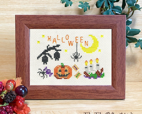 クロスステッチ完成品布のみ】L判サイズ ハロウィン その他インテリア
